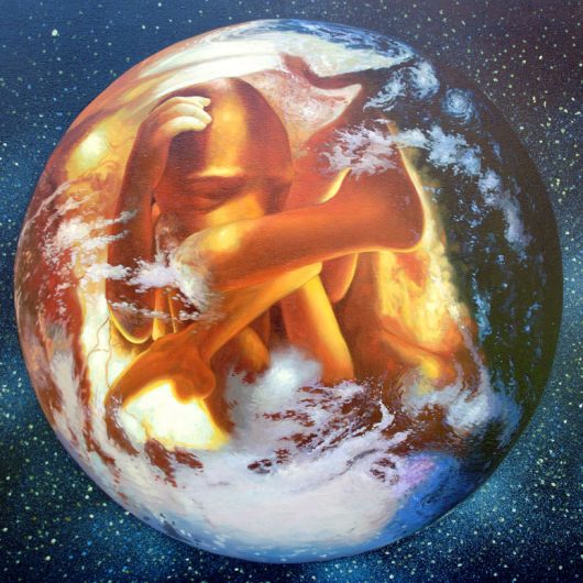 Element Earth. Mother Earth with Fetus in the Universe.