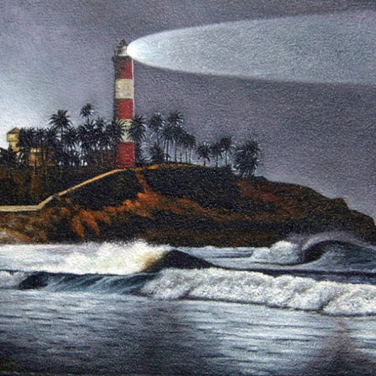 Lighthouse in Kovalam India. Momentary light flares of movements
