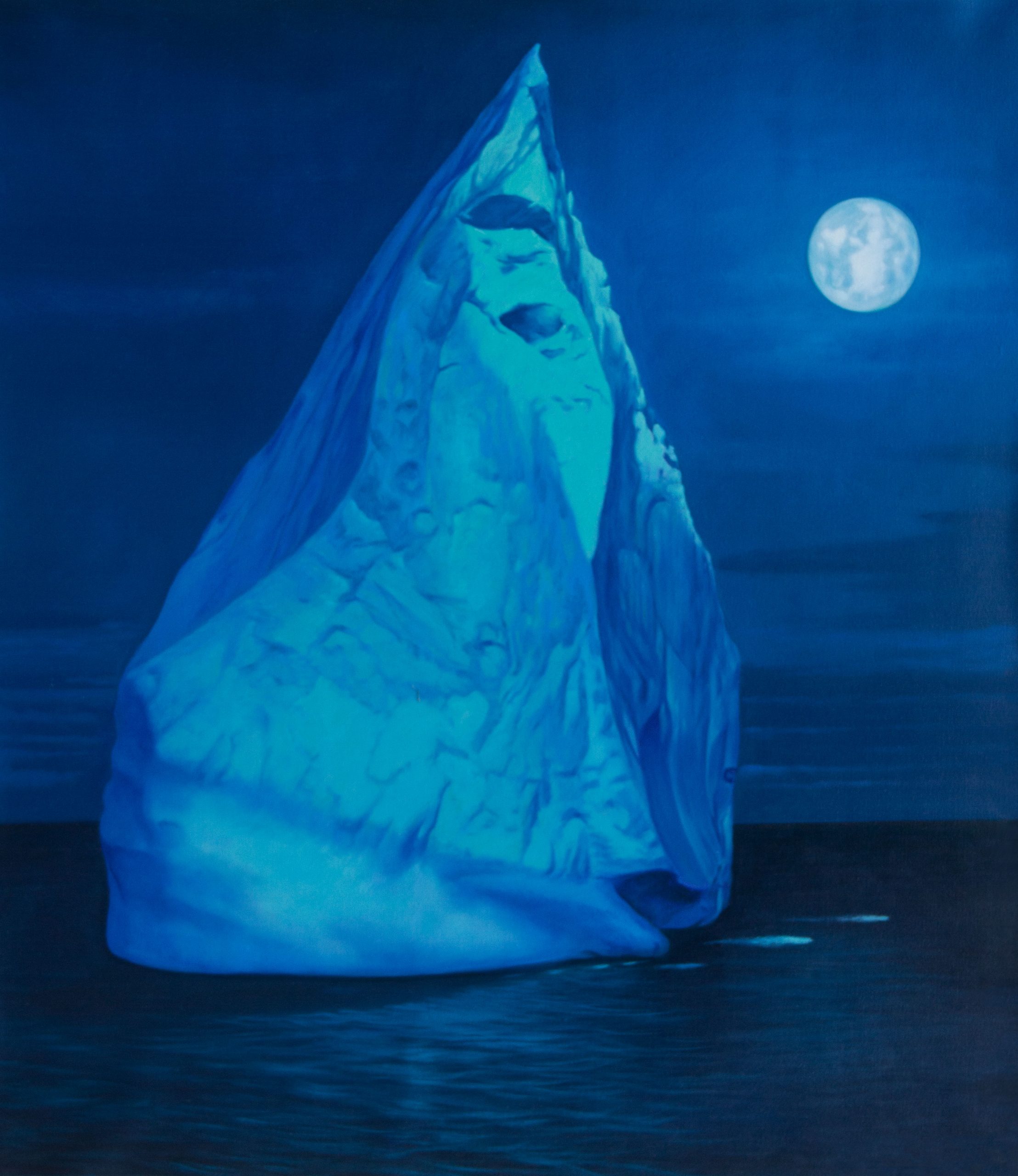 iceberg, drifting iceberg, whole moon, ocean, ice, full moon, full moon on the ocean